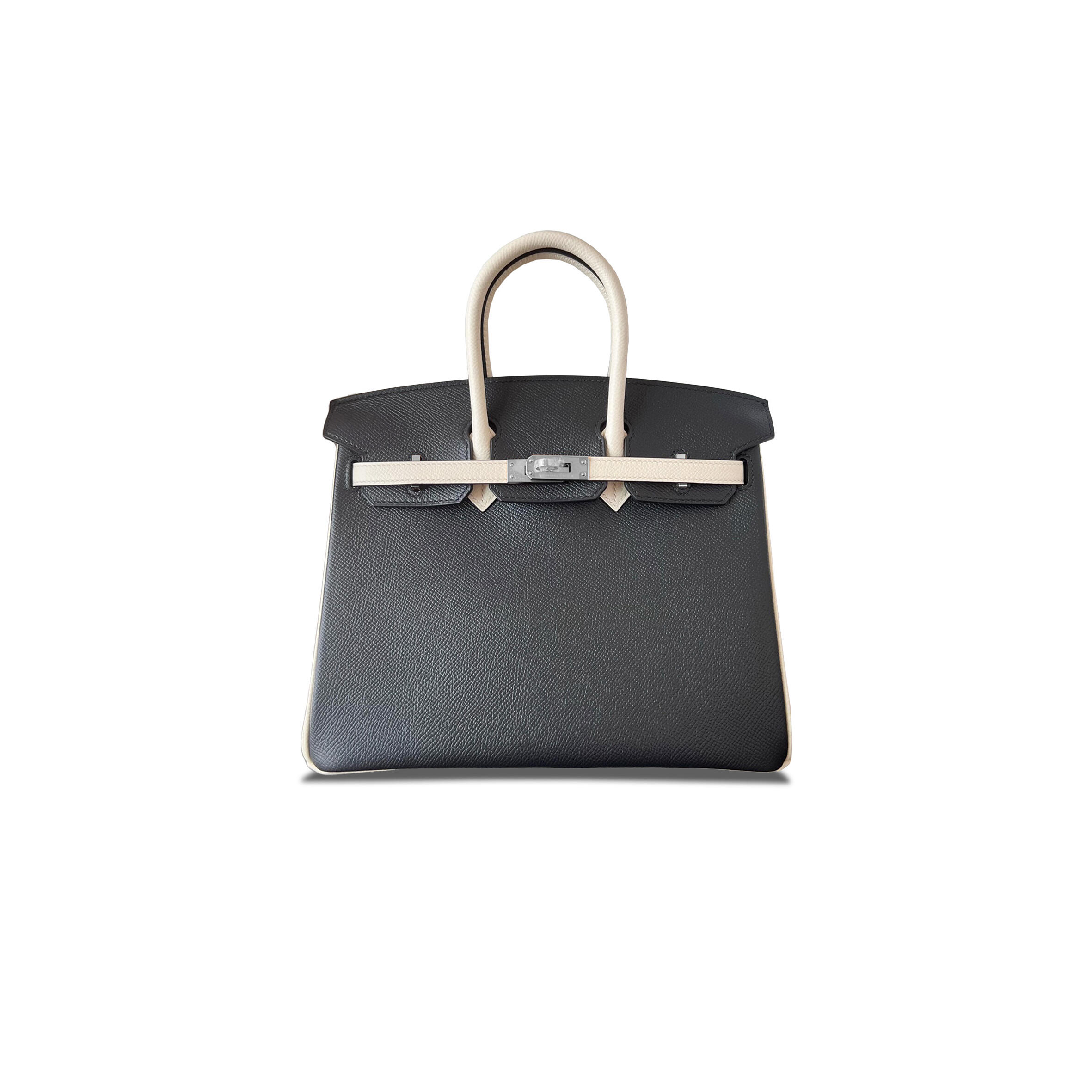 H**me5 BIRKIN 30 EPSOM BLACK AND MILKSHAKE WHITE SILVER BUCKLE BAG H028369CK60 (30*23*15cm) Master Quality